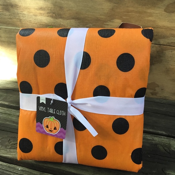 Target Other - 🎃 Orange Black Dot Halloween Vinyl Tablecloth